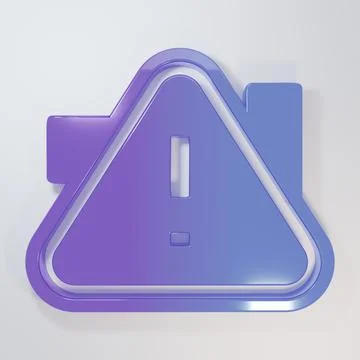 Purple-blue Exclamation mark in triangle icon isolated on grey background. .. Stock Illustration