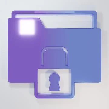 Purple-blue Folder and lock icon isolated on grey background. Closed folder.. Stock Illustration