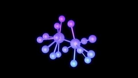 Purple Blue gradient Atom Molecule random rotation on black background Stock Footage 322786111