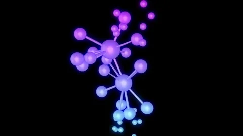 Purple Blue gradient glowing Molecule random rotation on black background Video stock 322786168
