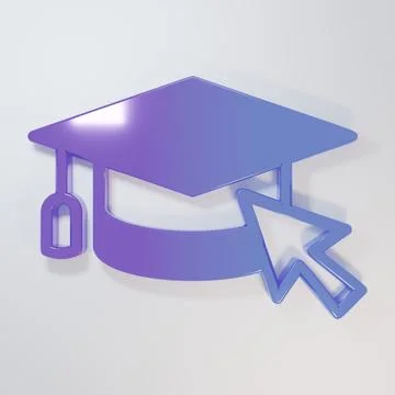 Purple-blue Graduation cap with cursor icon isolated on grey background. Wo.. Stock Illustration