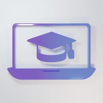 Purple-blue Graduation cap on screen laptop icon isolated on grey backgroun.. イラスト素材