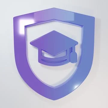 Purple-blue Graduation cap with shield icon isolated on grey background. In.. Stock Illustration