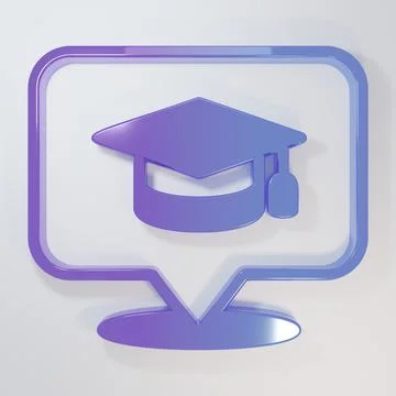 Purple-blue Graduation cap in speech bubble icon isolated on grey backgroun.. Stockillustratie