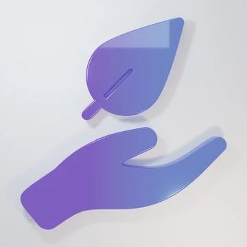Purple-blue Hand hold a leaf of the plant icon isolated on grey background... Stock Illustration