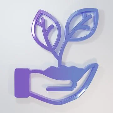 Purple-blue Hand hold a leaf of the plant icon isolated on grey background... Stock Illustration