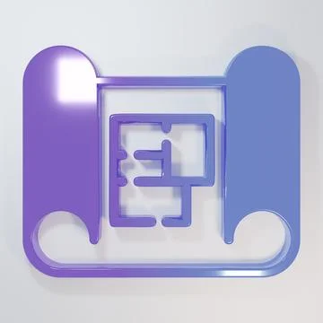 Purple-blue House plan icon isolated on grey background. Minimalism concept.. Stock Illustration