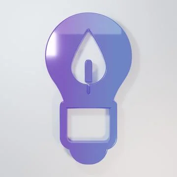 Purple-blue Light bulb with leaf icon isolated on grey background. Eco ener.. Stock Illustration