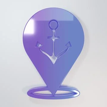 Purple-blue Map pointer with anchor icon isolated on grey background. Minim.. 스톡 일러스트