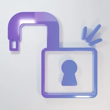 Purple-blue Open padlock icon isolated on grey background. Opened lock sign.. Stock Illustration