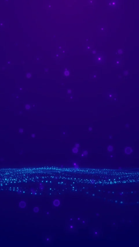Purple blue particle wave background cyan glowing dots, soft bokeh, and dark fut Stock Footage 340549514