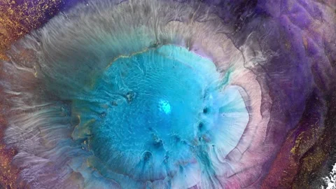Purple blue pink silver fluid circle rotates. Liquid Ink swirl. Abstract art Stock Footage