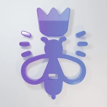 Purple-blue Queen bee icon isolated on grey background. Sweet natural food... Illustrazione stock
