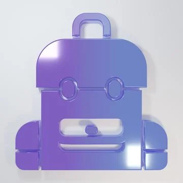 Purple-blue School backpack icon isolated on grey background. Minimalism co.. Illustrazione stock