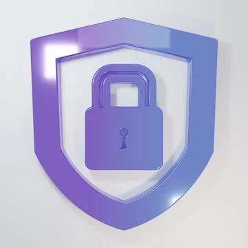 Purple-blue Shield security with lock icon isolated on grey background. Pro.. Stock Illustration