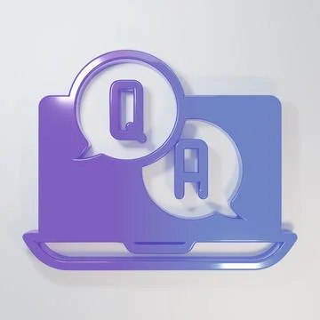 Purple-blue Speech bubbles with Question and Answer icon isolated on grey b.. Stock Illustration