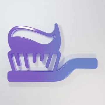 Purple-blue Toothbrush with toothpaste icon isolated on grey background. Mi.. Stock Illustration