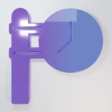 Purple-blue Train station clock icon isolated on grey background. Minimalis.. Stock Illustration