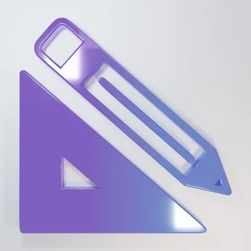 Purple-blue Triangular ruler and pencil icon isolated on grey background. S.. Stock Illustration