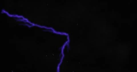 Purple bolts of electrical current moving wildly across a black background Stock Illustration