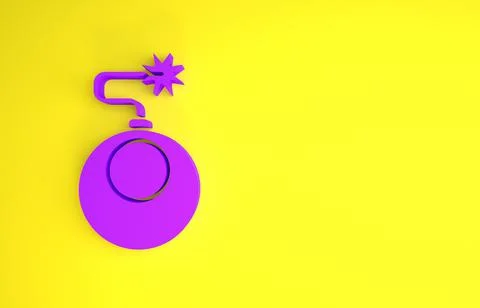 Purple Bomb ready to explode icon isolated on yellow background. Minimalism c 库存插图