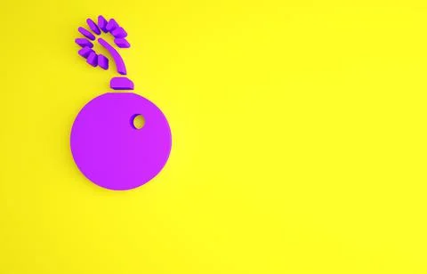 Purple Bomb ready to explode icon isolated on yellow background. Minimalism c イラスト素材