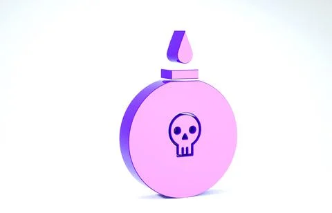 Purple Bomb ready to explode icon isolated on white background. 3d illustrati Stock Illustration