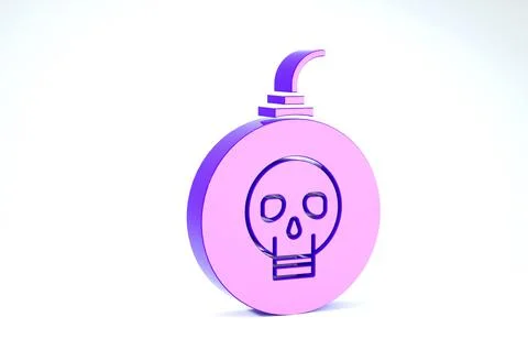 Purple Bomb ready to explode icon isolated on white background. Happy Hallowe Illustrazione stock