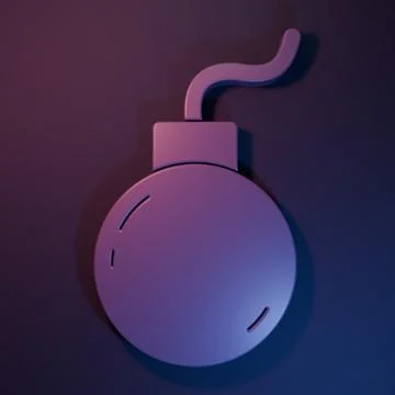 Purple Bomb ready to explode icon isolated on purple-blue background. Minim.. 스톡 사진