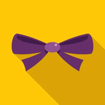 Purple bow flat design vector illustration on yellow Stock Illustration