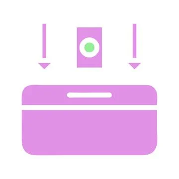 Purple box with arrows pointing down and a button Stock Illustration