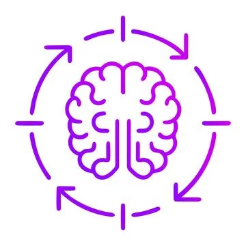 Purple brain icon with rotating cycle arrows showing concept of continuous 스톡 일러스트
