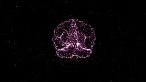 Purple brain shape connection of shining particles lavitating over black Stock Footage 121800353