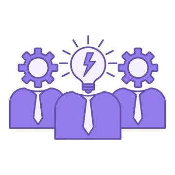 Purple Brainstorming Icon. Vector Icon. People in Ties, Glowing Light Bulb,.. Stock Illustration
