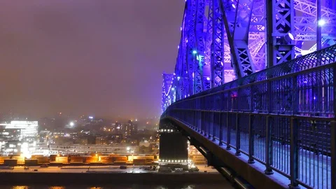 Purple bridge at night Stock Footage 125551886