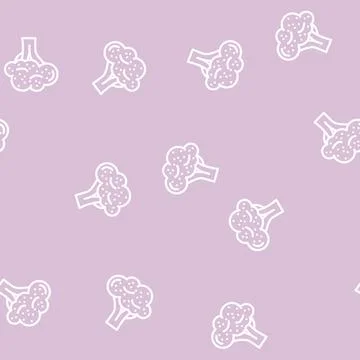 Purple broccoli line vector seamless pattern Stock Illustration