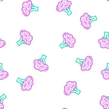 Purple broccoli vector seamless pattern Stock Illustration