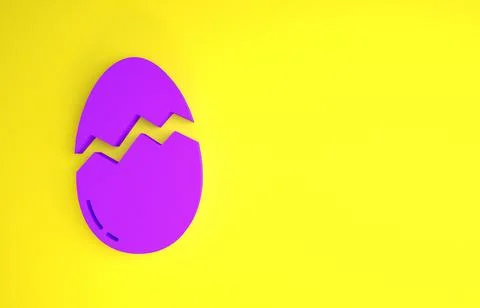 Purple Broken egg icon isolated on yellow background. Happy Easter. Minimalis Illustrazione stock