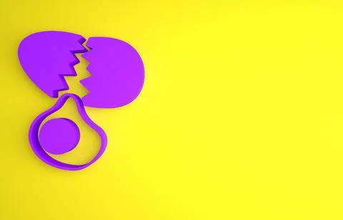 Purple Broken egg icon isolated on yellow background. Happy Easter. Minimalis 스톡 일러스트