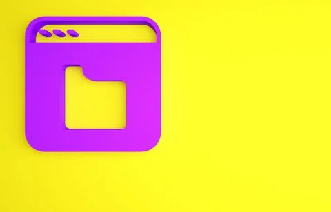Purple Browser files icon isolated on yellow background. Minimalism concept.  Stock Illustration