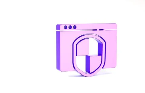 Purple Browser with shield icon isolated on white background. Security, safet Stock Illustration