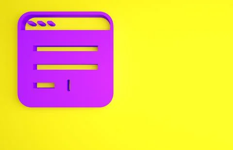 Purple Browser window icon isolated on yellow background. Minimalism concept. Stock Illustration