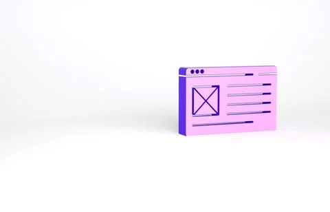 Purple Browser window icon isolated on white background. Minimalism concept.  Ilustración de archivo