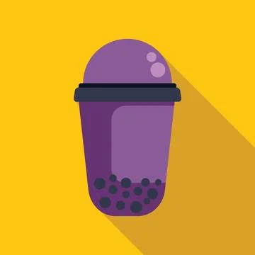 Purple bubble tea showing through plastic cup on yellow background Stock Illustration