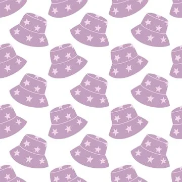 Purple bucket hat seamless pattern vector background with cute stars for trendy Stockillustratie