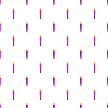 Purple burning candles seamless pattern on white background Stock Illustration