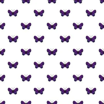 Purple butterfly seamless pattern on white background Stock Illustration