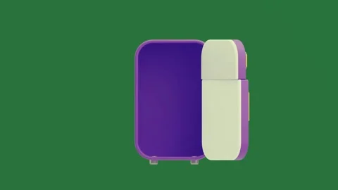 With purple button and refrigerator yellow handle white blue object cartoonish Stock-Footage 335980854