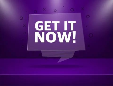 Purple button with get it now. Vector illustration isolated Stock Illustration