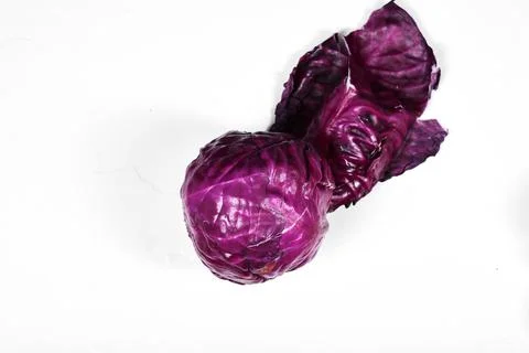 Purple cabbage isolated on white background. Top view Stock Photos